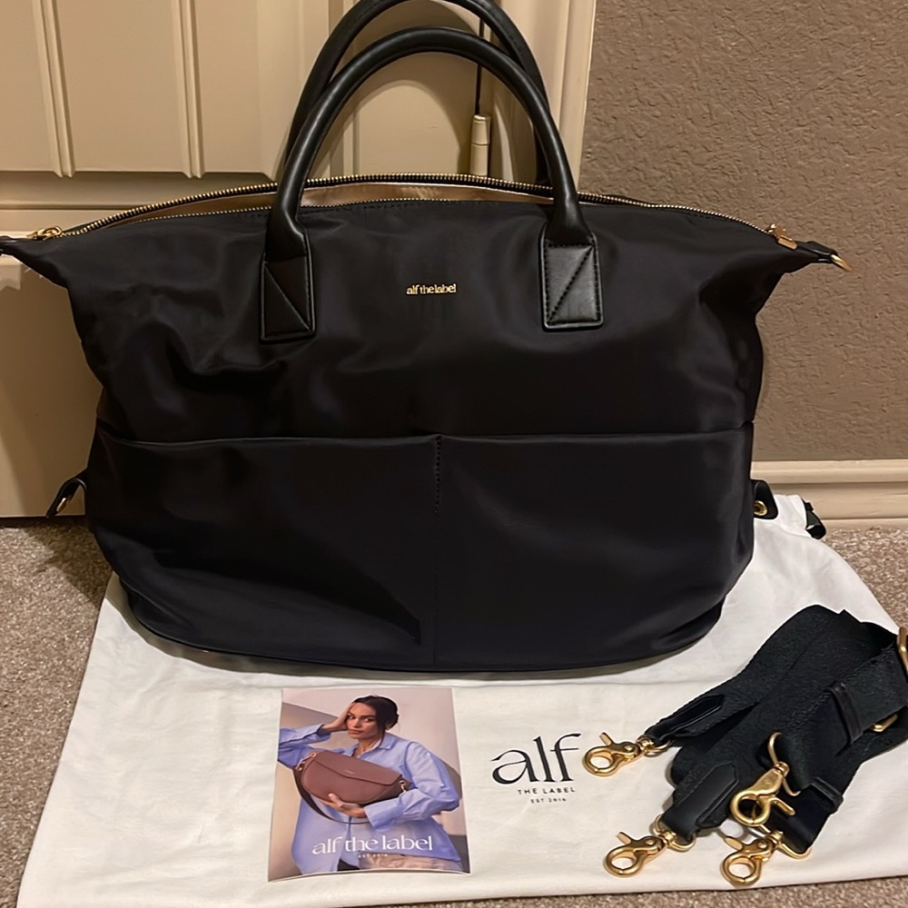 Alf The Label Ali Carryall Nylon 5-Way Bag NEW Black-Gold - Picture 8 of 15